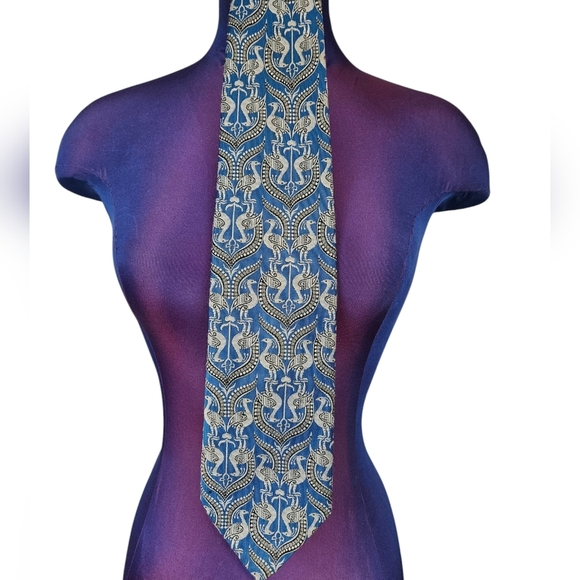 Vintage Superba Dacron Polyester Blue & Gray Peacock Necktie Men's A101 - Picture 1 of 9